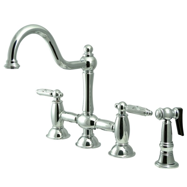 KS3791GLBS Restoration Bridge Kitchen Faucet W/ Brass Sprayer, Chrome